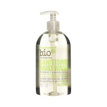 Bio D Sanitising Hand Wash - Lime Aqua,Sodium Laureth Sulphate, Cocamide DEA, Sodium Chloride, Citric Acid, Lactic Acid, Citrus Aurantifolia Oil, Aloe Barbedensis, Limonene Wet hands and apply one pump of soap. Wash hands for a minimum of 15 seconds, and then rinse with clean warm water.