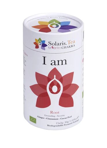 Solaris I Am - Root Chakra Organic Pyramid Teabags Ginger, Cinnamon, Liquorice, Cacao Peel, Cardamom, Clove.
