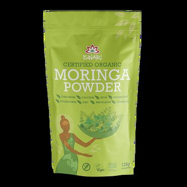 Iswari Organic Moringa Powder 1 teaspoon (5 g) added to fruit juices, smoothies, yoghurt, and porridge.