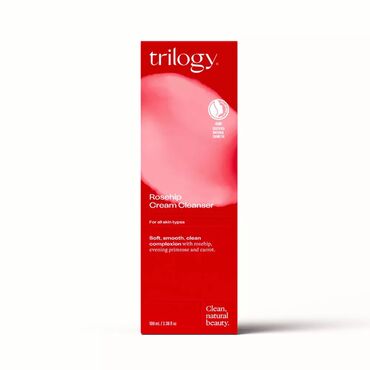 Trilogy Rosehip Cream Cleanser Aqua (water), Prunus amygdalus dulcis (sweet almond) oil, Glycerin, Rosa canina (rosehip) seed oil, Cetearyl alcohol, Oenothera biennis (evening primrose) oil, Cetearyl olivate, Sorbitan olivate, Simmondsia chinensis (jojoba) seed oil, Aloe barbadensis (aloe vera) leaf juice, Daucus carota sativa (carrot) seed oil, Chamomilla recutita (matricaria) flower extract, Helianthus annuus (sunflower) seed oil, Rosmarinus officinalis (rosemary) leaf extract, Tocopheryl acetate (vitamin E), Xanthan gum, Citric acid, Parfum (fragrance), Benzyl alcohol**, Dehydroacetic acid **, citronellol*, geraniol*, linalool**Components of natural essential oils**Preserved with Dehydroacetic acid and Benzyl alcohol99.2% of total ingredients are from natural origin.