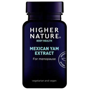 Higher Nature Mexican Yam Extract Wild Yam standardised extract, Mexican Wild Yam standardised extract, bulking agent: rice bran; vegetarian capsule: hydroxypropyl methylcellulose.