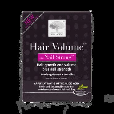 New Nordic Hair Volume Plus Nail Strong Filling agent (microcrystalline cellulose), apple extract (Malus domestica Borkh.), millet extract (Panicum miliaceum L.), horsetail extract (Equisetum arvense L.), choline-stabilised orthosilicic acid, propolis, L-cysteine, L-methionine, calcium D-pantothenate, black pepper fruit extract (Piper nigrum L.), disintegrator (cross linked sodium carboxymethyl cellulose), potato starch, zinc oxide, coating agents (magnesium salts of fatty acids, hydroxypropylmethylcellulose), copper sulphate, anticaking agent (silicon dioxide), D-biotin.