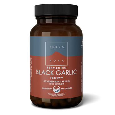 Terranova Fermented Black Garlic FBG22™ ONE VEGETARIAN CAPSULE TYPICALLY PROVIDES:
Fermented Black Garlic Bulb [FBG22™]* – (Allium Sativum) 200mgTypical assay: ≥2mg S-Allyl CysteineGinger Rhizome/Root (Zingiber officinale) fresh freeze dried – ORGANIC 100mg

Vegetarian Capsule Shell (Hydroxypropyl methylcellulose)
*FBG22™ is a registered trademark of Fermedics BV As a food supplement for adults, take 1 capsule daily with food. Do not exceed stated dose unless directed by a healthcare practitioner.