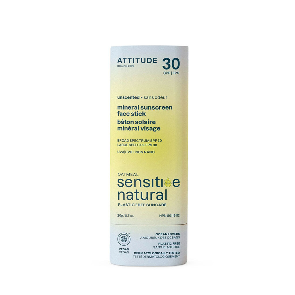 Attitude Plastic free Mineral Sunscreen Face Stick SPF30 for Sensitive Skin