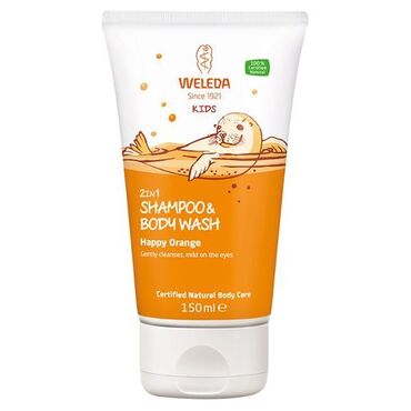 Weleda Kids 2 in 1  Shampoo & Body Wash - Orange Water (Aqua), Sesamum Indicum (Sesame) Seed Oil, Glycerin, Coco-Glucoside, Alcohol, Disodium Cocoyl Glutamate, Carrageenan, Citrus Aurantium Dulcis (Orange) Peel Oil, Calendula Officinalis Flower Extract, Xanthan Gum, Lactic Acid, Sodium Cocoyl Glutamate, Fragrance (Parfum)*, Limonene*, Linalool*, Benzyl Benzoate*, Citral*. *from natural essential oils.