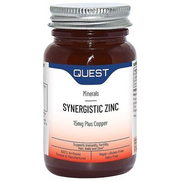 Quest Synergistic Zinc Di-Calcium Phosphate, Mineral amino acid blend (providing zinc oxide, copper sulphate pentahydrate complexed with citric acid, glycine, hydrolysed rice protein), Bulking agent: Microcrystalline cellulose, Magnesium StearateRead less
