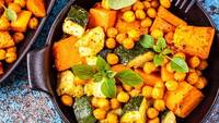 Roasted Chickpeas with Sweet Potatoes and Courgette
