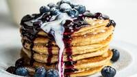 Wholemeal Kefir Pancakes with Blueberry Sauce